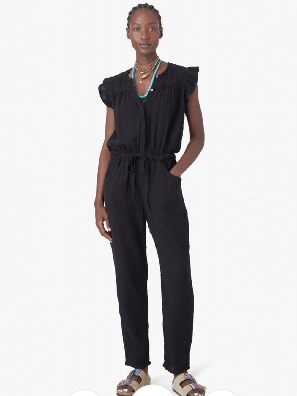 XiRENA Black Cotton Chelsea Gauze Cap Sleeve Drawstring Waist Loghan Jumpsuit S
